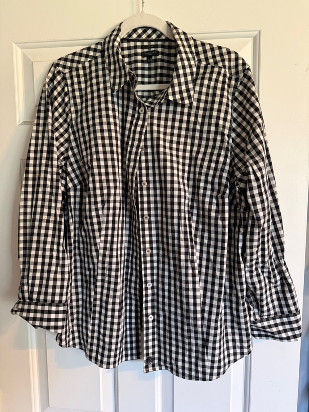 Talbots Black & White Gingham Button Shirt
